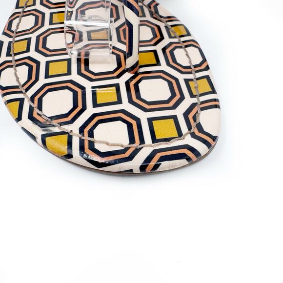 TORY BURCH Yellow Pink Geometric Print Patent Leather Miller Sandals Size 8 - Picture 4 of 11